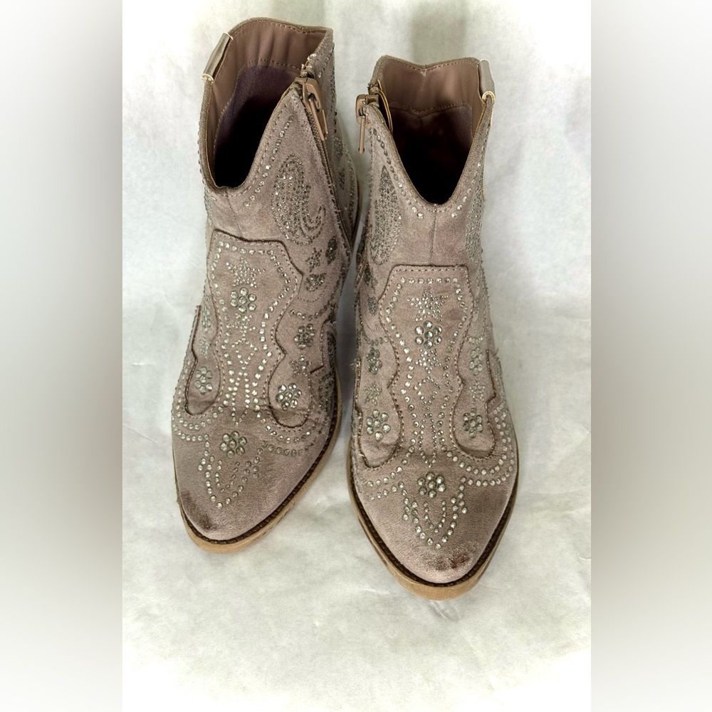 Suede and Rhinestone Embellished Ankle Boots By Steve Madden